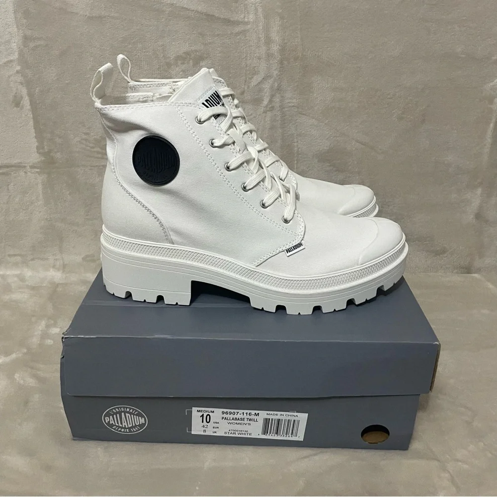New Palladium Pallabase Twill White Boots Sz 10 Womens Y2K Chunky‎ Sole - Picture 5 of 13